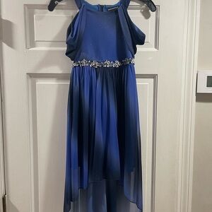 Sequin Hearts Royal Blue Dress with Floral Accents - Girls - 8Y